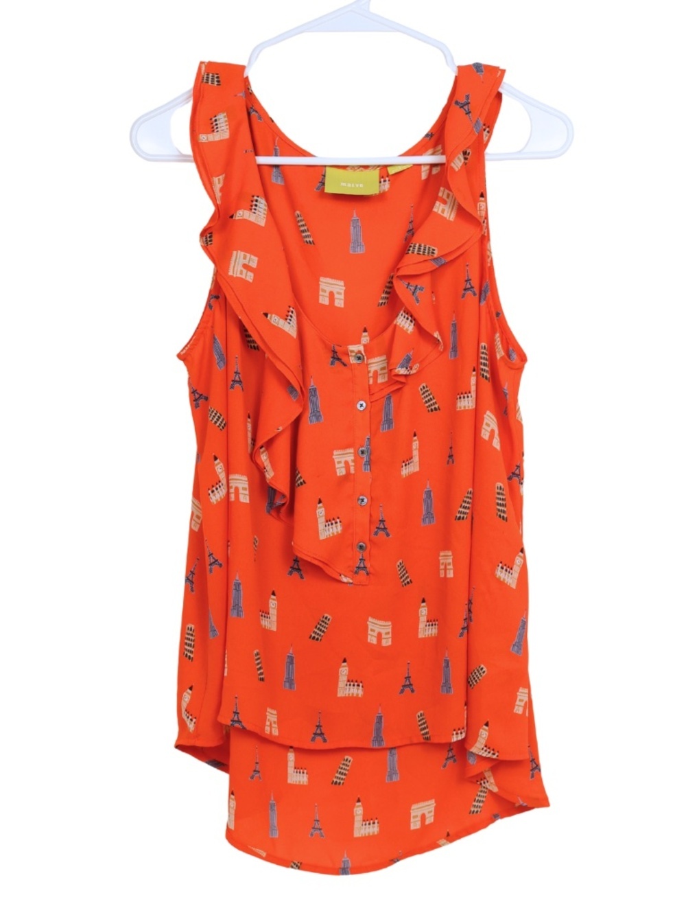Mauve Orange Eiffel Tower Print Tank Blouse Size 12P Paris Sleeveless